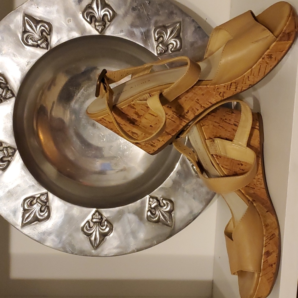 Tan cork heeled sandals